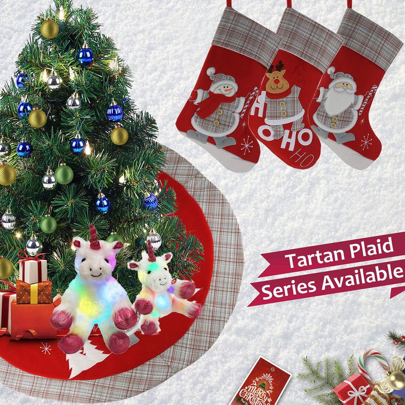 WEWILL Lovely Christmas Stockings Set of 3 Santa, Snowman, Reindeer, Xmas Character 3D Plush Linen Hanging Tag Knit Border for Family Kids - Image 3